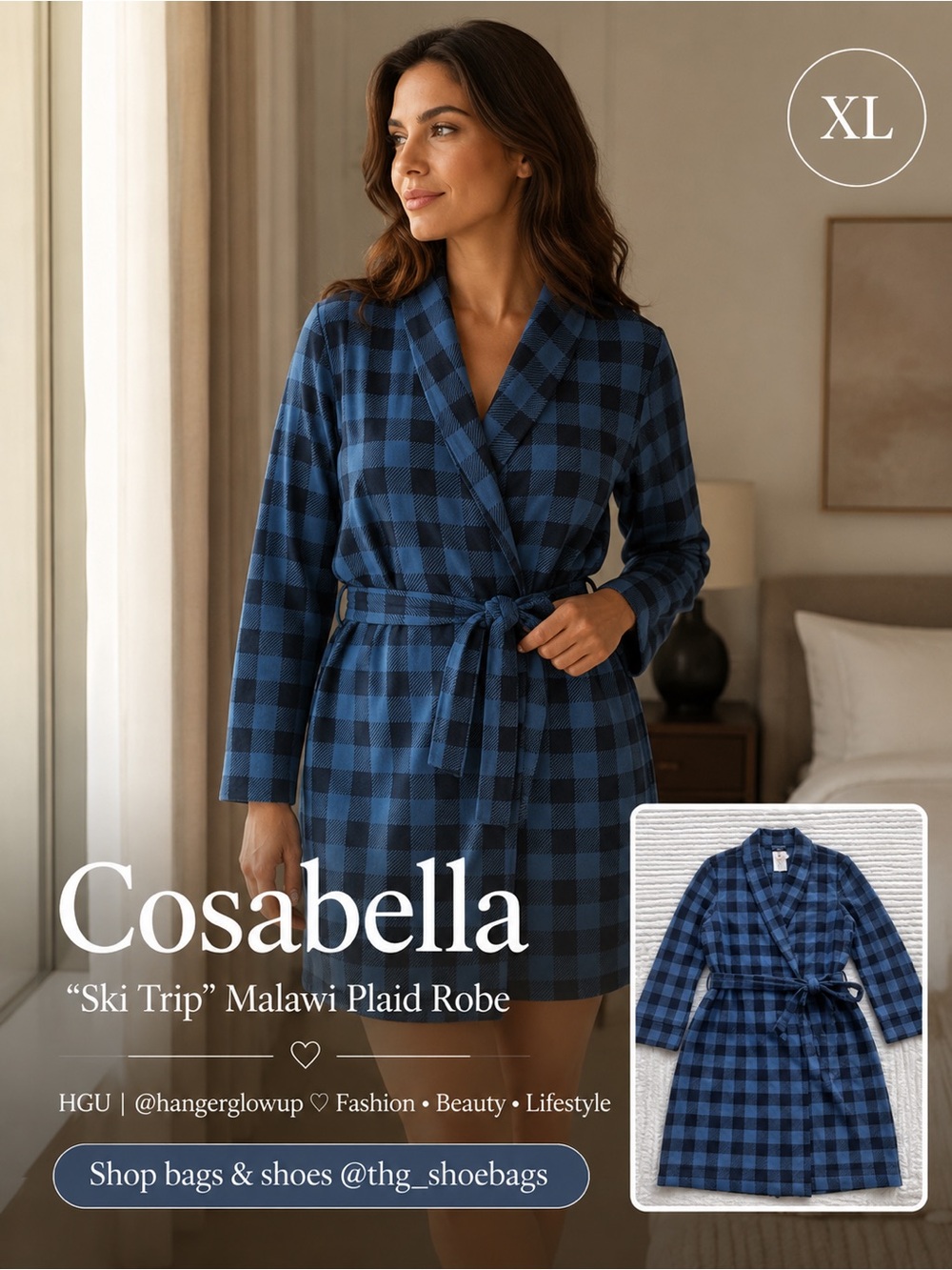 Cosabella Ski Trip Plaid Wrap Robe Malawi Blue XL NWT w/ Bag